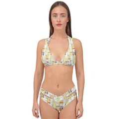 Abstract-pattern Double Strap Halter Bikini Set