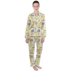 Abstract-pattern Satin Long Sleeve Pajamas Set