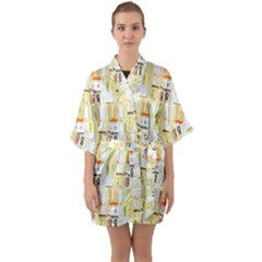 Abstract-pattern Half Sleeve Satin Kimono 