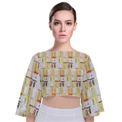 Abstract-pattern Tie Back Butterfly Sleeve Chiffon Top