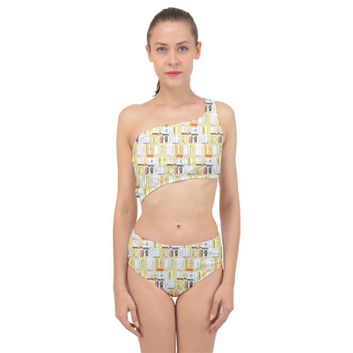 Abstract-pattern Spliced Up Two Piece Swimsuit