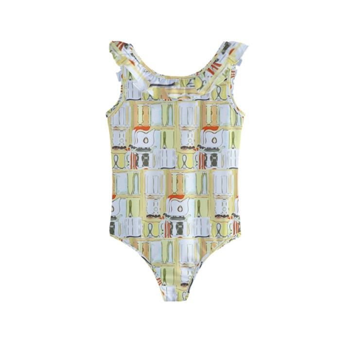 Abstract-pattern Kids  Frill Swimsuit