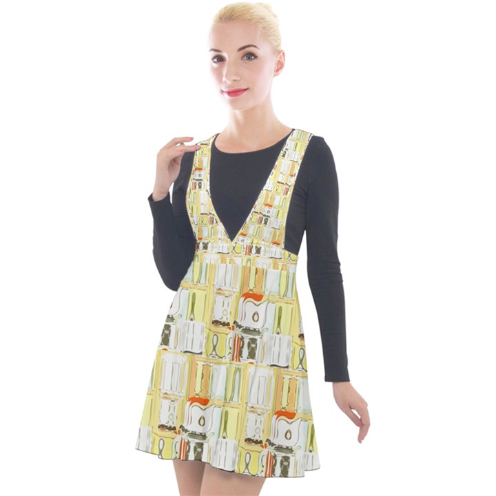 Abstract-pattern Plunge Pinafore Velour Dress