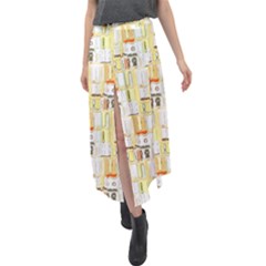 Abstract-pattern Velour Split Maxi Skirt