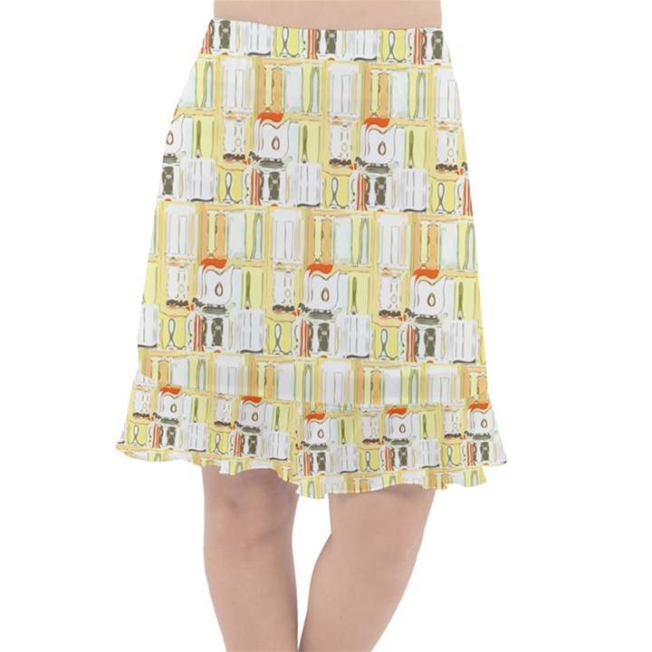 Abstract-pattern Fishtail Chiffon Skirt