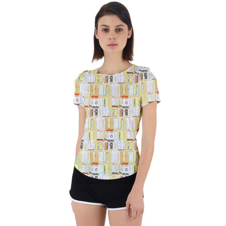 Abstract-pattern Back Cut Out Sport Tee