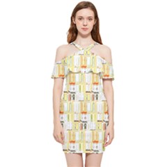 Abstract-pattern Shoulder Frill Bodycon Summer Dress