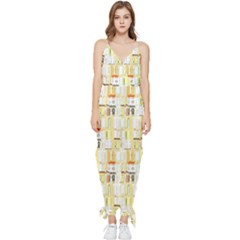 Abstract-pattern Sleeveless Tie Ankle Chiffon Jumpsuit