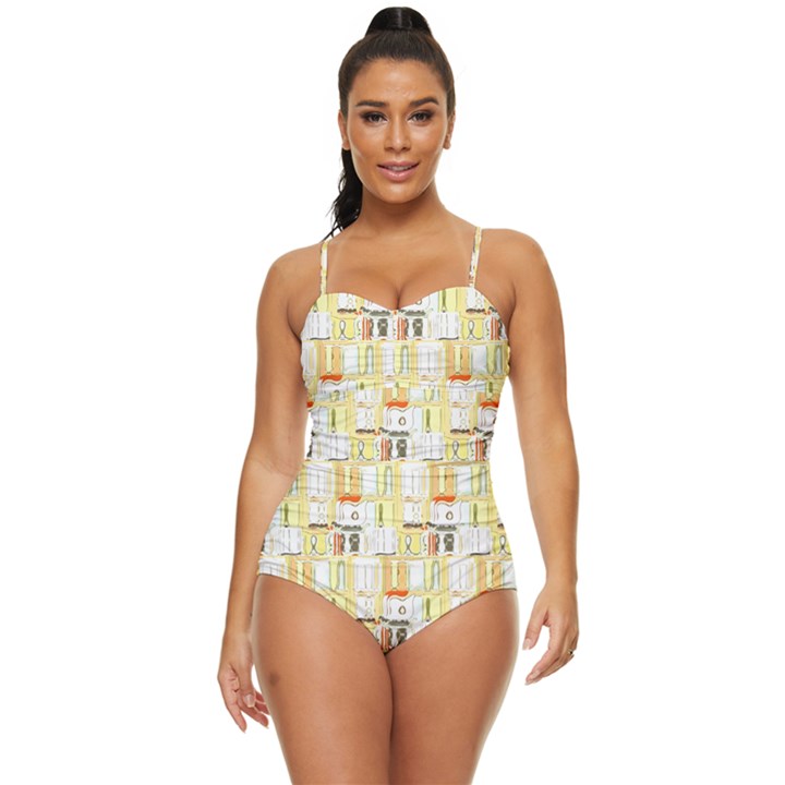 Abstract-pattern Retro Full Coverage Swimsuit