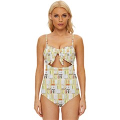 Abstract-pattern Knot Front One-piece Swimsuit