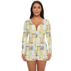 Abstract-pattern Long Sleeve Boyleg Swimsuit