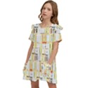 Abstract-pattern Kids  Frilly Sleeves Pocket Dress View3