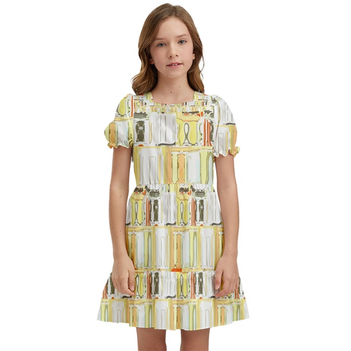 Abstract-pattern Kids  Puff Sleeved Dress