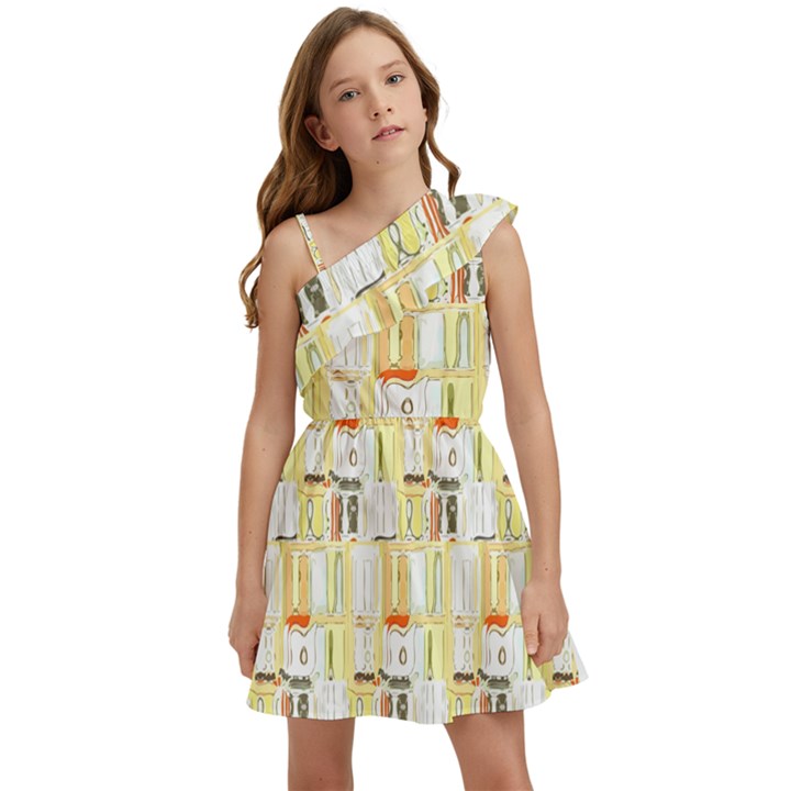 Abstract-pattern Kids  One Shoulder Party Dress