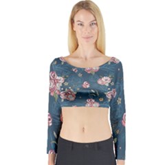 Vintage Flowers Pattern Long Sleeve Crop Top