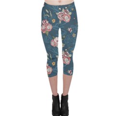 Vintage Flowers Pattern Capri Leggings 