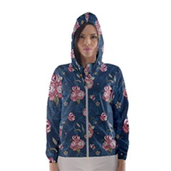 Vintage Flowers Pattern Women s Hooded Windbreaker