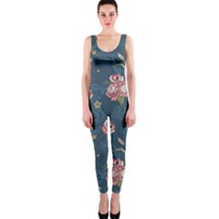 Vintage Flowers Pattern One Piece Catsuit