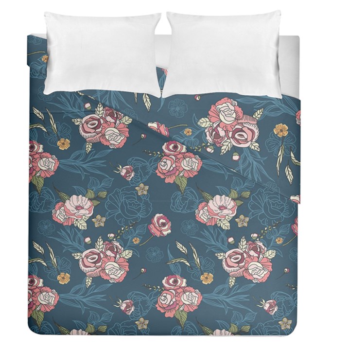 Vintage Flowers Pattern Duvet Cover Double Side (Queen Size)