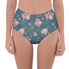 Vintage Flowers Pattern Reversible High-waist Bikini Bottoms