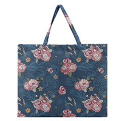 Vintage Flowers Pattern Zipper Large Tote Bag by Jancukart