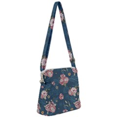 Vintage Flowers Pattern Zipper Messenger Bag