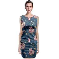 Vintage Flowers Pattern Classic Sleeveless Midi Dress