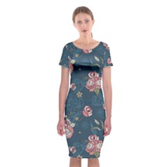 Vintage Flowers Pattern Classic Short Sleeve Midi Dress