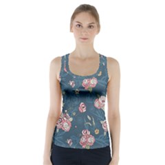 Vintage Flowers Pattern Racer Back Sports Top