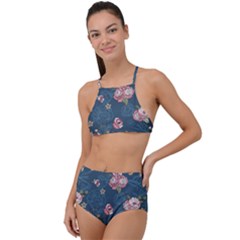 Vintage Flowers Pattern High Waist Tankini Set