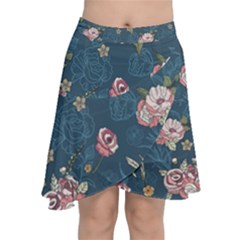 Vintage Flowers Pattern Chiffon Wrap Front Skirt