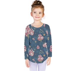 Vintage Flowers Pattern Kids  Long Sleeve Tee