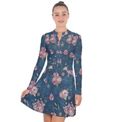 Vintage Flowers Pattern Long Sleeve Panel Dress