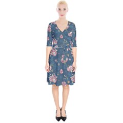 Vintage Flowers Pattern Wrap Up Cocktail Dress