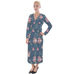 Vintage Flowers Pattern Velvet Maxi Wrap Dress