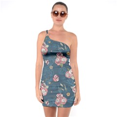 Vintage Flowers Pattern One Soulder Bodycon Dress