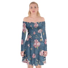 Vintage Flowers Pattern Off Shoulder Skater Dress