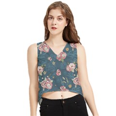 Vintage Flowers Pattern V-neck Cropped Tank Top