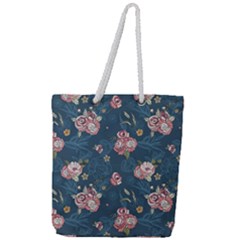 Vintage Flowers Pattern Full Print Rope Handle Tote (large)