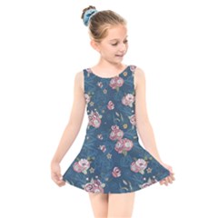 Vintage Flowers Pattern Kids  Skater Dress Swimsuit