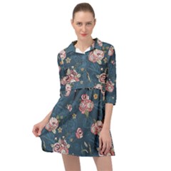 Vintage Flowers Pattern Mini Skater Shirt Dress