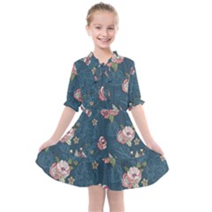 Vintage Flowers Pattern Kids  All Frills Chiffon Dress