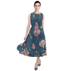 Vintage Flowers Pattern Round Neck Boho Dress