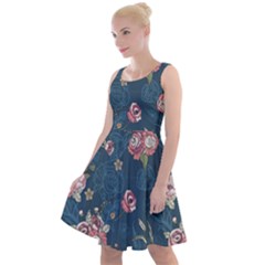 Vintage Flowers Pattern Knee Length Skater Dress