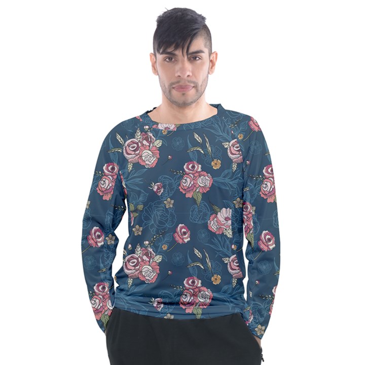 Vintage Flowers Pattern Men s Long Sleeve Raglan Tee