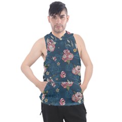 Vintage Flowers Pattern Men s Sleeveless Hoodie