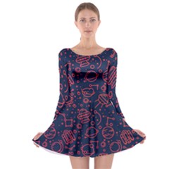 Seamless Space Pattern Long Sleeve Skater Dress