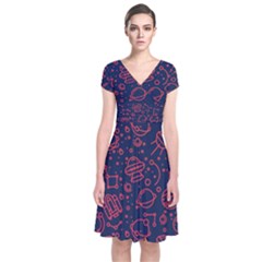 Seamless Space Pattern Short Sleeve Front Wrap Dress