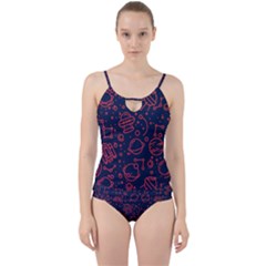 Seamless Space Pattern Cut Out Top Tankini Set