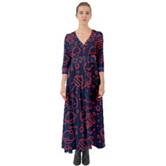 Seamless Space Pattern Button Up Boho Maxi Dress